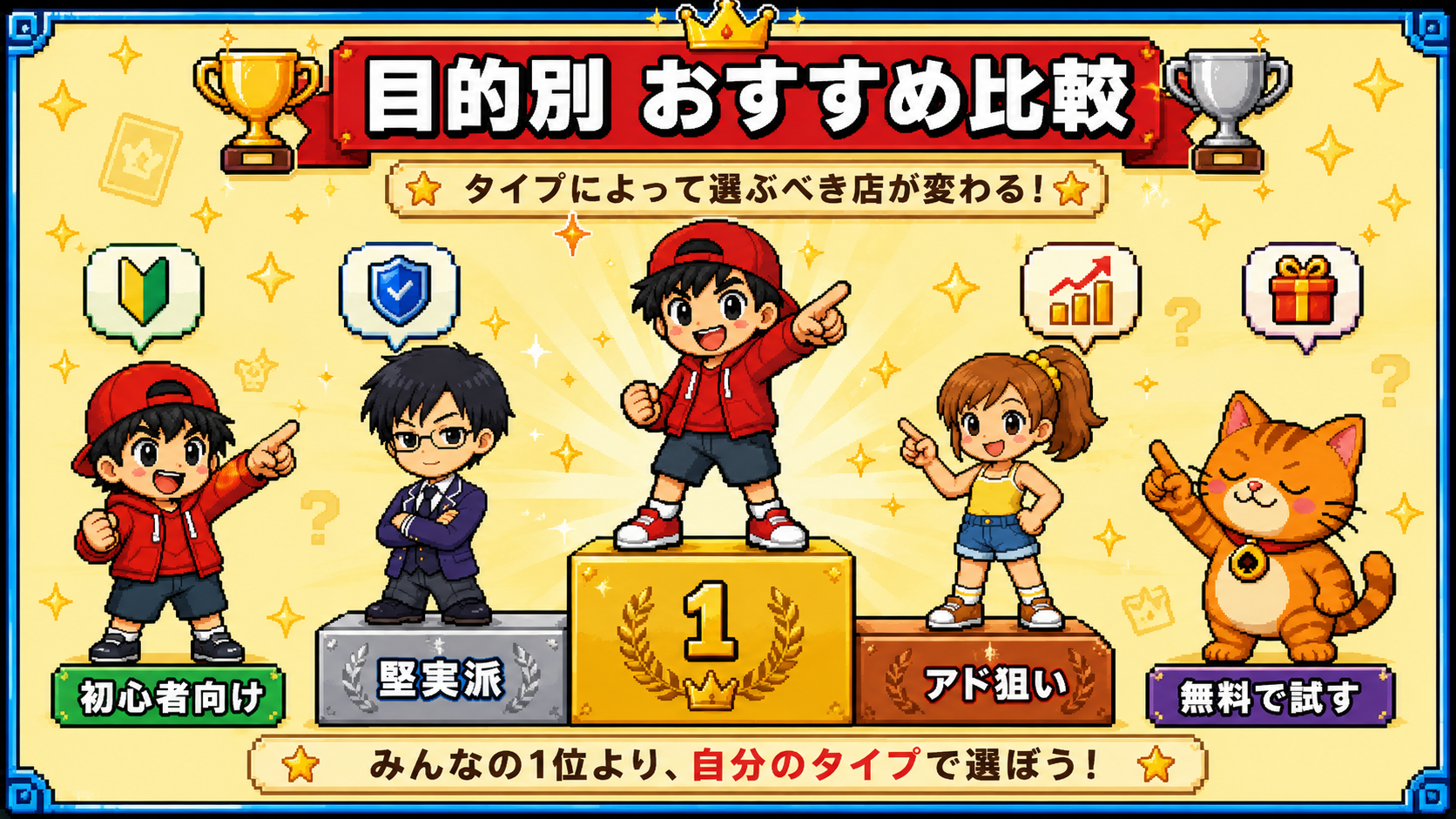 表彰台とランキングボードで比較する4人